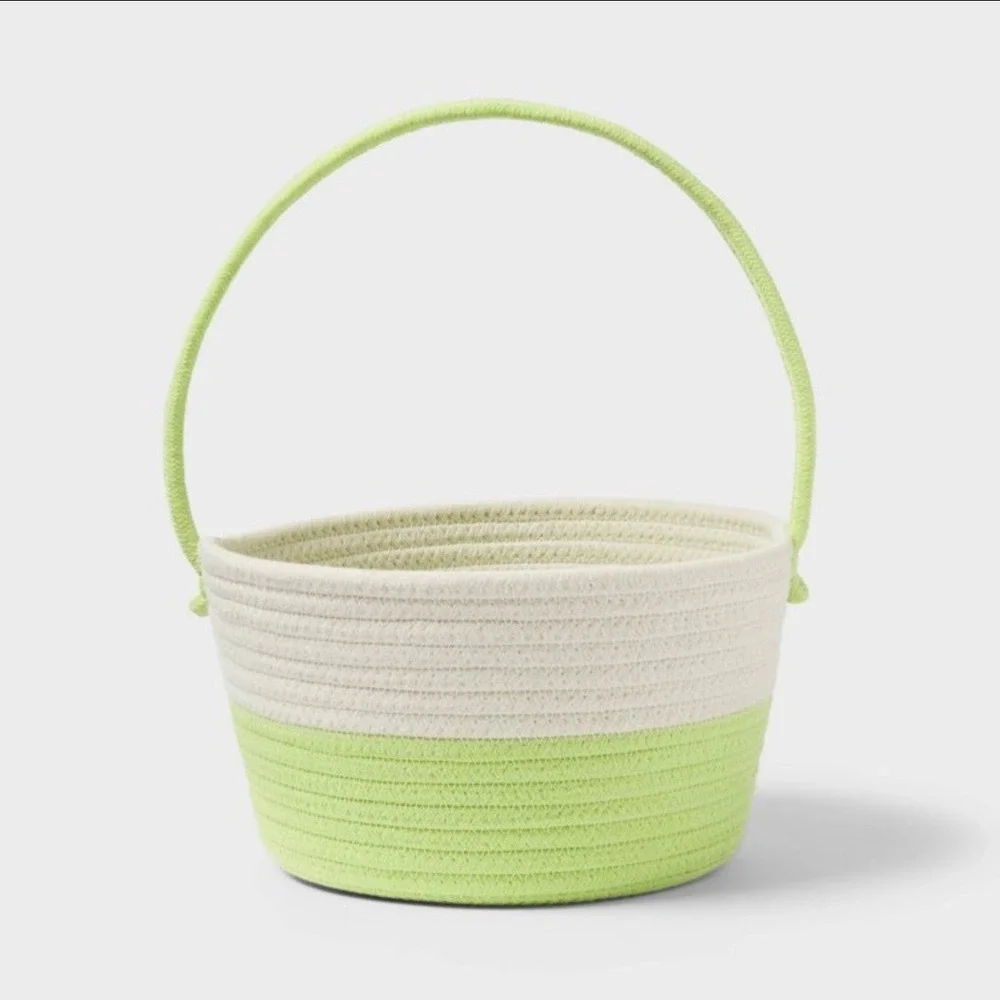 Spritz Easter Two Tone Decorative Rope Basket White Light Green With Handle